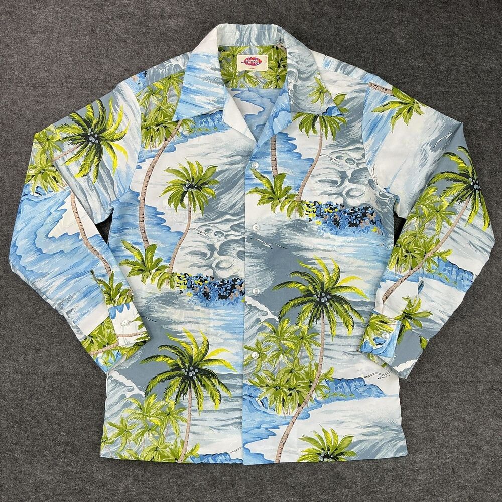 VTG 60s 70s Pomare Hawaiian Disco Club Shirt M Ocean Beach Palm Tree Vacation